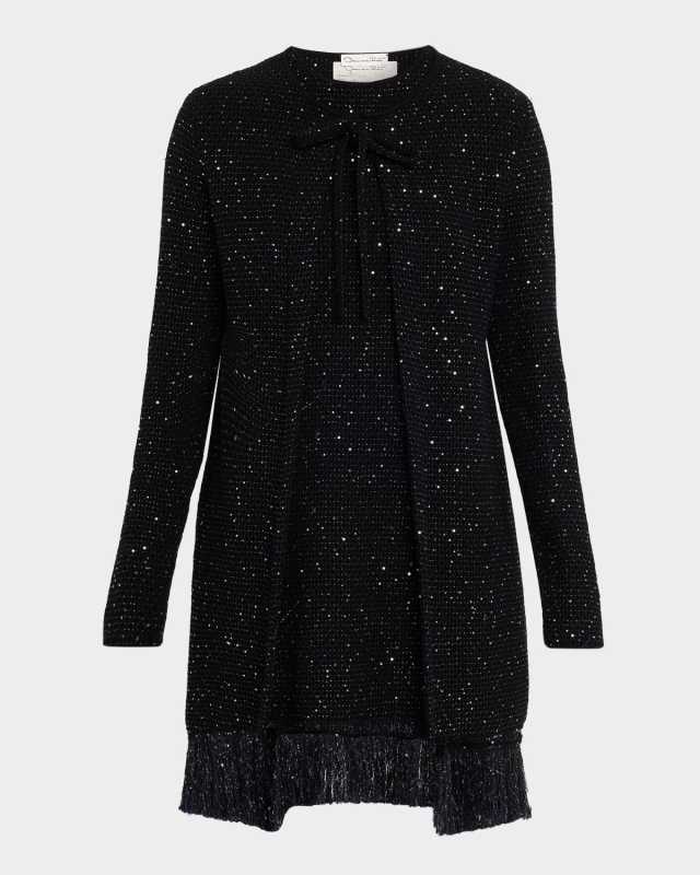 Textured Paillette Tweed Fringe Jacket